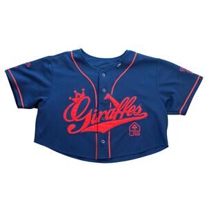LRG Giraffes Women’s Baseball Jersey Crop Top Size Medium Y2K Lifted Research 47